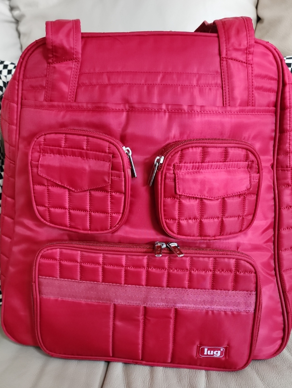Lug Women's Red Quilted Puddle Jumper Travel Bag Preowned